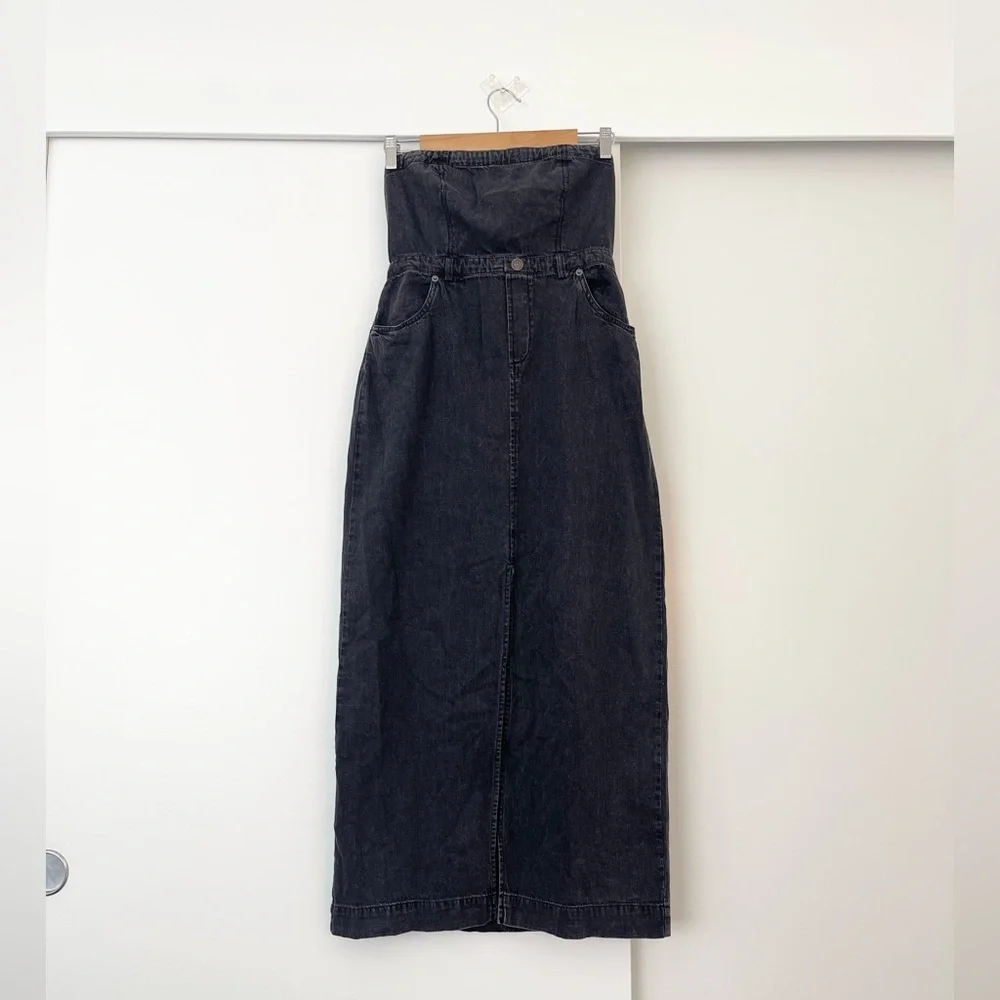 NWOT Free People Picture Perfect Midi Strapless Tube Denim Dress Size 2
